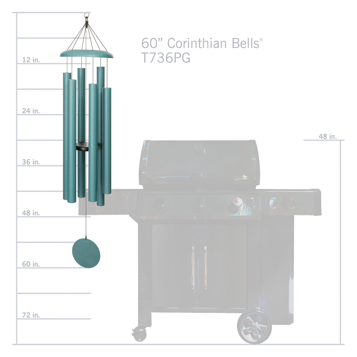 Corinthian Bells 60-inch Wind Chime - Patina Green